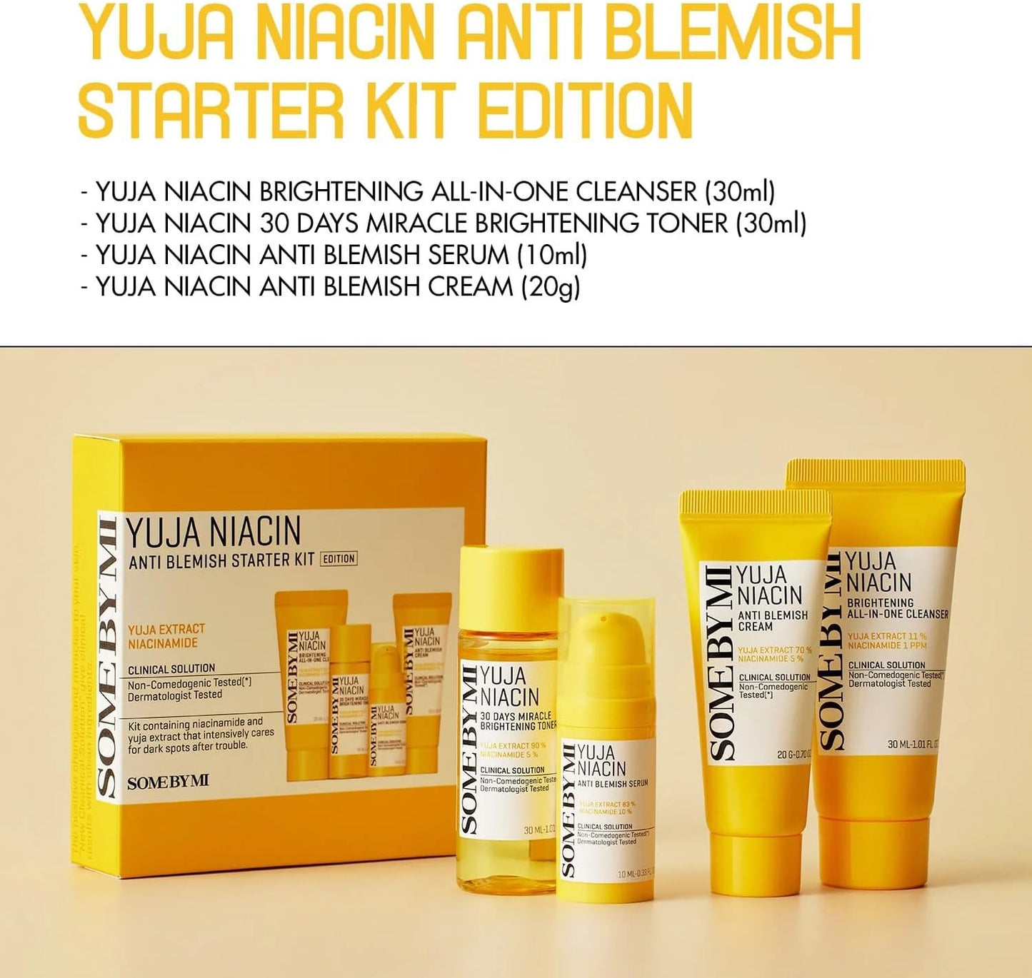 SOME BY MI Yuja Niacin Anti-Blemish Starter Kit: 4-Piece Brightening Travel Set