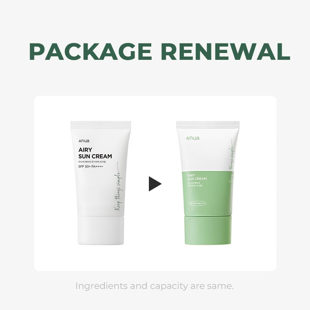 ANUA Airy Sun Cream SPF 50+, 1.69oz Daily Lightweight Moisture Sunscreen