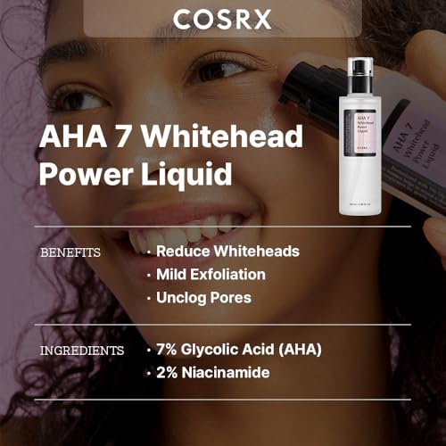 COSRX AHA 7 Whitehead Power Liquid, 3.38 fl.oz / 100ml, Whitehead Remover, Glycolic Acid 7%, AHA Exfoliant, Pore Minimizer, Korean Skin Care, Animal Testing Free, Paraben Free|B07N81CDCN