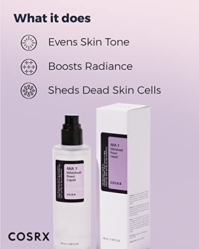 COSRX AHA 7 Whitehead Power Liquid, 3.38 fl.oz / 100ml, Whitehead Remover, Glycolic Acid 7%, AHA Exfoliant, Pore Minimizer, Korean Skin Care, Animal Testing Free, Paraben Free|B07N81CDCN