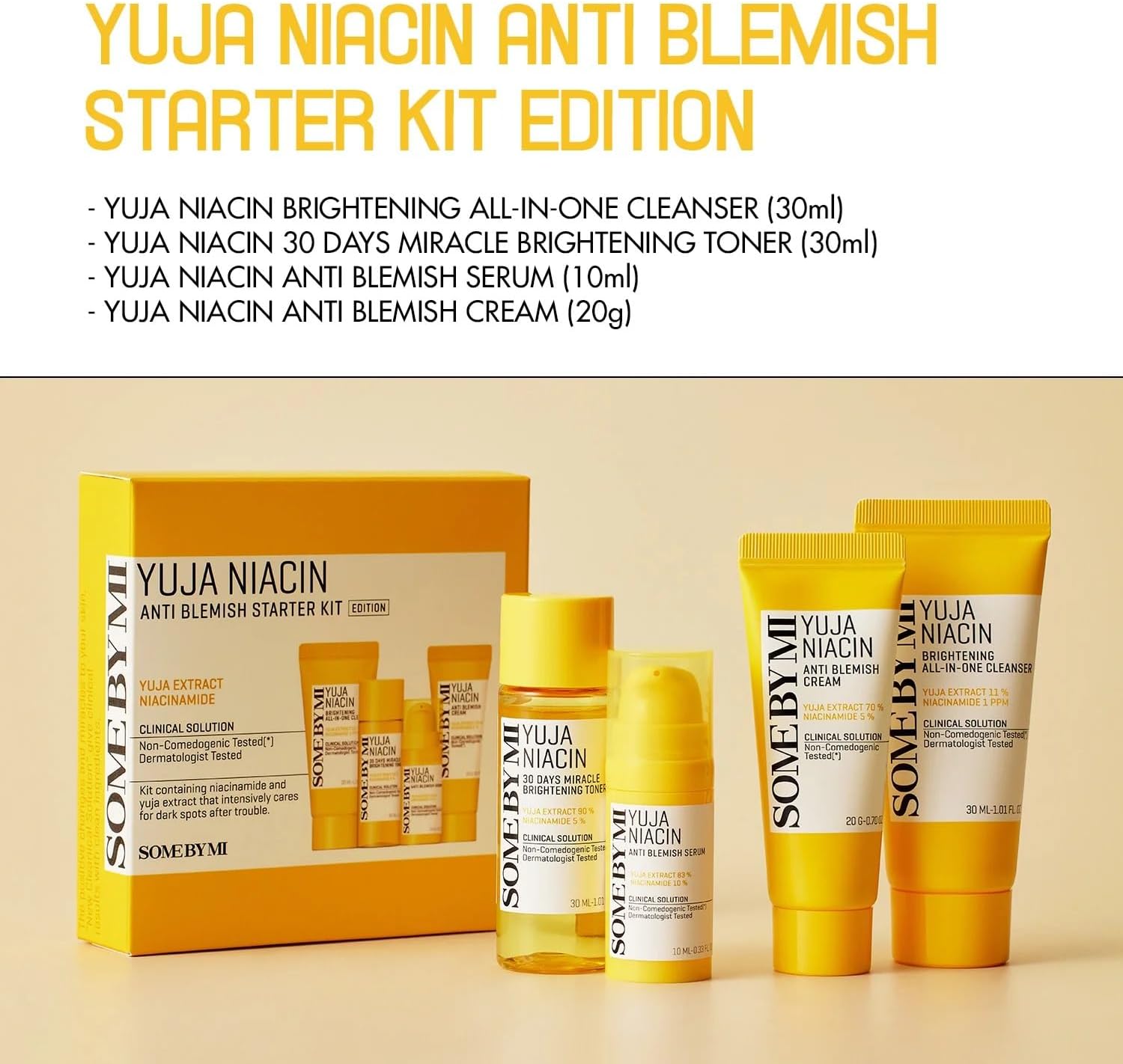 SOME BY MI Yuja Niacin Anti-Blemish Starter Kit: 4-Piece Brightening Travel Set